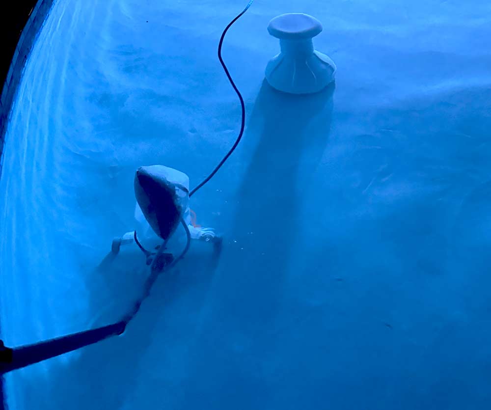 Automatic pool cleaner working in the evening